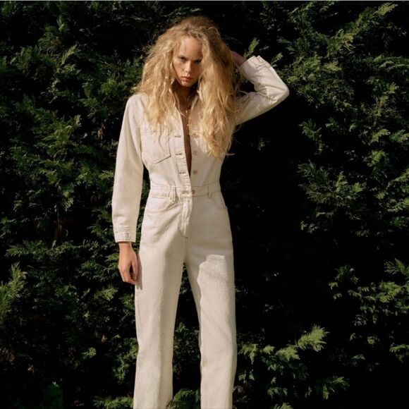 Zara Long Sleeve Coverall Jumpsuit Button Front Size 9 - Picture 1 of 14